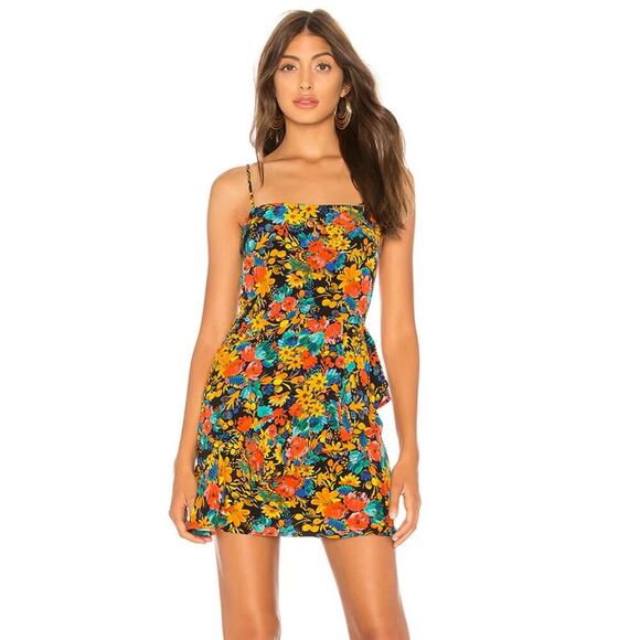 Lovers and Friends Claudia Ruffle Mini Dress in Dark Bouquet Floral size small - Picture 1 of 8